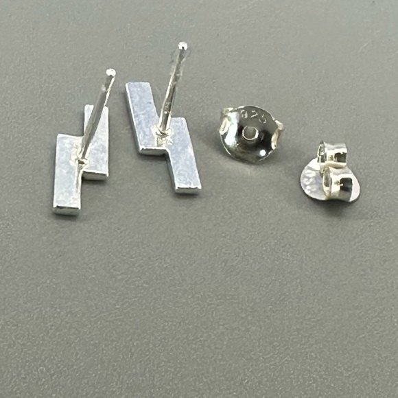 Sterling Silver Double Bar Stud Earrings - Minimalist and Chic Jewelry - Picture 8 of 12